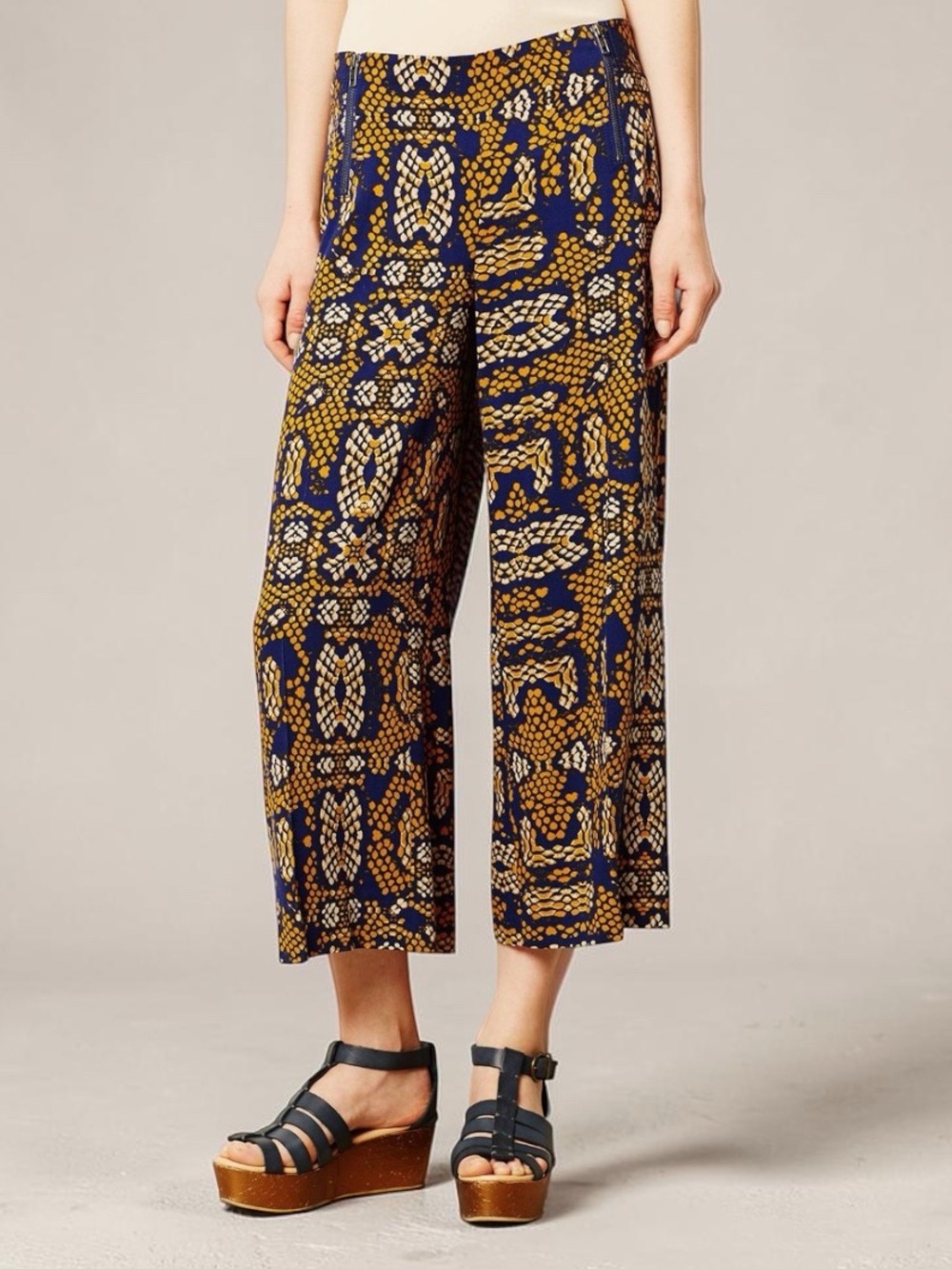 Anthropologie Cartonnier Sampa wide-leg crop pants snake print culottes Size 12